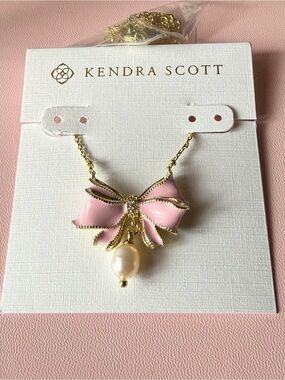 Kendra Scott x LoveShackFancy Pink Enamel Bow Necklace with Pearl 16”